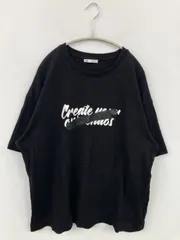 ZARA ザラ Tシャツ/カットソー USA L ブラック 前面プリント ブランドロゴ ミドル丈 半袖 クルーネック(丸首)