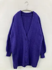 カーディガン/ボレロ パープル ウール・ニット 無地 ロング丈 長袖