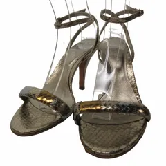 セルジオロッシ Sergio rossi サンダル ハイヒール ストラップ レザー 型押し メタリック 金 ゴールド系 36 1/2 約23.5 0413 ■023 ■PN