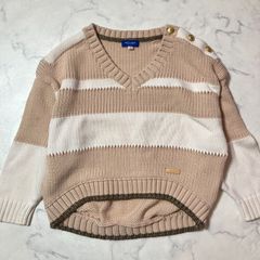 BLUE LABEL CRESTBRIDGE ニットセーター ピンクベージュ レディース 金ボタン ボーダー R0102