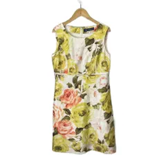 エムズグレイシー M'S GRACY 花柄 ノースリーブワンピース リボン ひざ丈 40 イエロー オレンジ グリーン ■FY