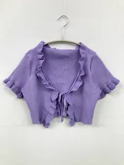 カーディガン/ボレロ パープル コットン 無地 フリル リボン ショート丈 半袖