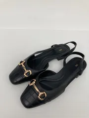 ZARA ザラ パンプス 38 ブラック 合成皮革/人工皮革 無地 スクエアトゥ フラット ～3cm ストラップあり