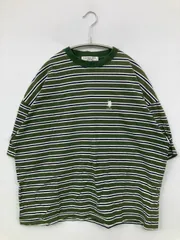 U.S. POLO ASSN. ユーエスポロアッスン Tシャツ/カットソー M グリーン ボーダー柄 ワンポイント ブランドロゴ ミドル丈 半袖 クルーネック(丸首)