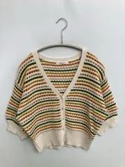 KHALITA ハリータ カーディガン/ボレロ M アイボリー ニット ボーダー柄 ショート丈 半袖