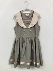 a.r.w ワンピース M グレー 無地 リボン ライン柄 袖なし ショート・ミニ丈 フレア