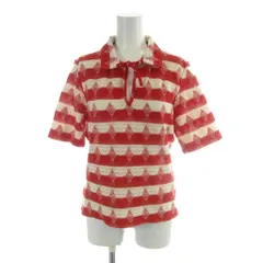 アニエスベー agnes b. 総柄 メッシュ 半袖カットソー 2 赤 レッド 白 ホワイト /AB ■OS