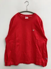 Champion チャンピオン Tシャツ/カットソー S レッド 無地 ワンポイント ブランドロゴ ミドル丈 長袖 クルーネック(丸首)