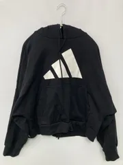 adidas アディダス パーカー M ブラック コットン 裏起毛 無地 前面プリント ブランドロゴ ジップアップ 長袖