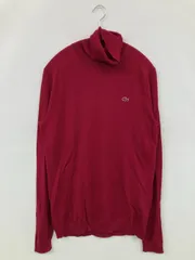 LACOSTE ラコステ ニット/セーター 40 レッド ウール・ニット 無地 ワンポイント ブランドロゴ ミドル丈 長袖 タートルネック/ハイネック