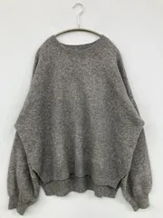 ニット/セーター L グレー ウール・ニット 無地 ミドル丈 長袖 クルーネック(丸首)