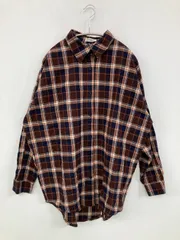Evris エヴリス シャツ/ブラウス F ブラウン コットン チェック柄 ロング丈 長袖 レギュラーカラー