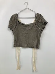 one after another NICE CLAUP ワンアフターアナザーナイスクラップ Tシャツ/カットソー F その他 ボーダー柄 リボン ショート丈 半袖 スクエアネック