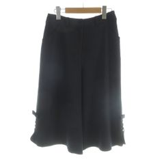 エムズグレイシー M'S GRACY 裾リボンハートパール装飾ガウチョパンツ 36 黒 ブラック 膝下丈 /AB ■OS