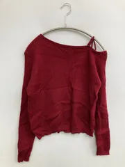 ニット/セーター M レッド 無地 ショート丈 長袖 オフショルダー