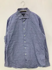 TOMMY HILFIGER トミーヒルフィガー シャツ/ブラウス ブルー コットン チェック柄 ワンポイント ブランドロゴ ミドル丈 長袖 レギュラーカラー