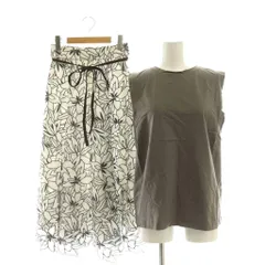 アプワイザーリッシェ Apuweiser-riche 配色レーススカート×カットソーセット ノースリーブ フラワーレース 0 モカブラウン 白 /CX ■OS