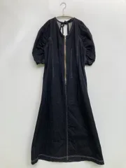 AZUL by MOUSSY アズールバイマウジー ワンピース M ブラック デニム コットン ストレッチ 無地 リボン 半袖 ロング・マキシ丈
