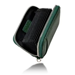 財布 カードケース レディース (180度開くから使いやすい) (手になじむ上質 本革) クレジット レディース メンズ 本革 大容量 スキミング防止機能 タッチ決済 ミニ コンパクト (グリーン)