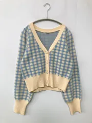 one after another NICE CLAUP ワンアフターアナザーナイスクラップ カーディガン/ボレロ F スカイブルー ナイロン チェック柄 ショート丈 長袖