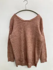 grove グローブ ニット/セーター M ピンク ウール・ニット 無地 レース ミドル丈 長袖 ボートネック