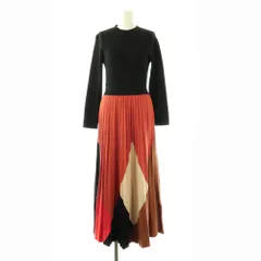 ダイアグラム グレースコンチネンタル Diagram GRACE CONTINENTAL プリーツニットワンピース ロング 長袖 36 ブラック オレンジ /HK ■OS