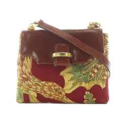 サルヴァトーレフェラガモ Salvatore Ferragamo ショルダーバッグ レザー 赤 レッド 茶色 ブラウン 黄色 鳥柄 植物柄 /RI ■OS ■OH