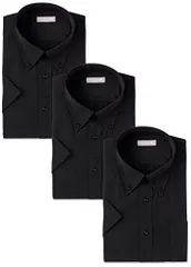 新品 [ドレスコード101] 形態安定 ワイシャツ メンズ(黒 セット 3枚) 選べる半袖・長袖 S M L LL 3L 大きいサイズ ユニフォーム 飲食 黒シャツ メンズ 半袖 黒シャツ ボタンボタン3枚 日本 LL (日本サイズ2L相当)