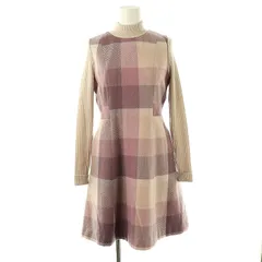 ブルーレーベルクレストブリッジ BLUE LABEL CRESTBRIDGE クレストブリッジチェックワンピース ひざ丈 ニット 34 ベージュ 紫 パープル /AT ■OS