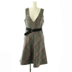 エムズグレイシー M'S GRACY チェック Vネック ノースリーブ ワンピース 膝丈 36 ブラック /HK ■OS