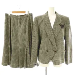 レリアン Leilian カシミヤ アルパカ混 チェック ジャケット スカート セットアップ スーツ 11 グレージュ マルチカラー /ES ■OS