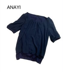 訳あり】ANAYI アナイ アセテートポリエステルリブプルオーバー 黒 38