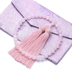【新品】 LEOBEE 女性用数珠 マグネット式数珠袋付き 念珠 じゅず 手作り念珠 数珠ブレスレット 葬式 葬儀 墓参り 法事 念誦 全ての宗派で使用頂け 紅水晶(ローズクォーツ) 落ち着いたピンク プレゼント 0