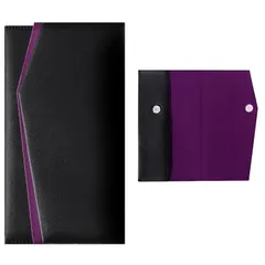 【新品】 【防水性】ふくさ 袱紗 慶弔両用 香典 お布施 封筒 高級PU素材 耐久性に優 数珠入れ 金封袱紗 ちりめん 結婚式 お葬式 祝儀袋 男女兼用 マグネットクラスプ付き (黒×紫)