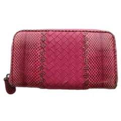 ボッテガヴェネタ BOTTEGA VENETA 長財布 ラウンドファスナー イントレチャート パイソン柄 レザー ピンク /SS ■OS