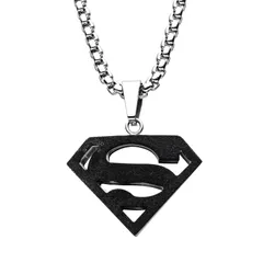 アニメキャラクター レディース アクセサリー ネックレス・チョーカー・ペンダントトップ Tシャツ レース ロゴ Licensed Character DComicsuperman Black Stainlessteelogo Pendant Necklace