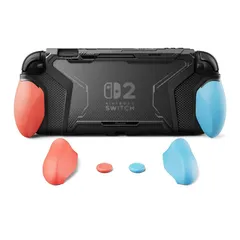PlayVital BEYOND-GRIP Nintendo Switch 2（2025）対応 交換式グリップ付きTPU保護ケースカバー ドック対応 親指グリップキャップ付き 耐衝撃 人間工学デザイン【ブルー＆オレンジ】 0