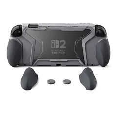 PlayVital BEYOND-GRIP Nintendo Switch 2（2025）対応 交換式グリップ付きTPU保護ケースカバー ドック対応 親指グリップキャップ付き 耐衝撃 人間工学デザイン【グレー】 0