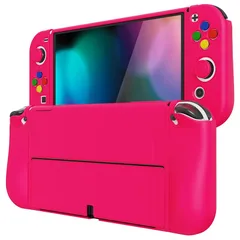 PlayVital ZealProtect Nintendo Switch有機elに対応用ソフト保護シェル、Switch OLEDに対応用フレキシプロテクタージョイコングリップカバーサムグリップキャップとABXY方向ボタンキャップ付き【明るいピンク】 1