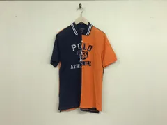 本物ポロラルフローレンPOLO RALPHLAURENコットンプリント切り替えデザイン半袖ポロシャツメンズサーフアメカジミリタリーワークスポーツビジネススーツゴルフストリート紺ネイビーオレンジXL