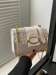 バッグ レディース ショルダーバッグ チェック柄 フラップチェーン スクエアバッグ 多用途