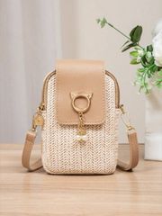 Women's shoulder bag, new European/American style crossbody bag, woven straw bag for vacation, travel bag, fashionable portable storage bag, woven shoulder crossbody bag, beach bag