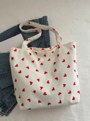 バッグ レディース トートバッグ ストロベリー柄 レディースキャンバストートバッグ、大容量ハンドバッグ、コーデュロイ生地ショルダーバッグ、ママ、学生、仕事、旅行、バレンタイン、文芸学校バッグ、ブックバッグ、本、ショ