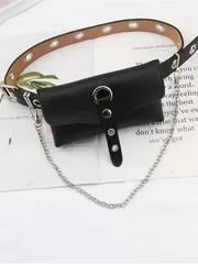 バッグ レディース ウエストバッグ パンクロック調制服アクセサリー 全面穴開き レザーベルト、ゴシックパンク クロス&スカルパターン、ファッショナブルマルチ用途ウエストストラップ、チェーン付きウエストバッグ(レディ