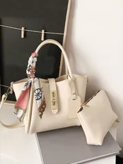 バッグ レディース ハンドルバッグ 新作 2個セット PUトートバッグ 内袋付き レディース、シンプルスタイル、仕事や装飾用シルクスカーフ付き、ハンドバッグ ショルダーバッグ、ビジネスカジュアル オフィス 通勤 に