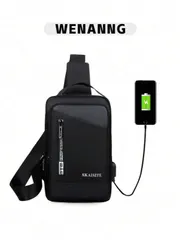 バッグ メンズ ウエストバッグ 1個 多機能スリングチェストバッグ - ナイロン製多目的チェストバッグ/ショルダーバッグ、充電ポート付き、複数のコンパートメント、コントラストカラーのナイロン素材、クリスマス/休日/