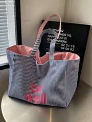 バッグ レディース トートバッグ 両面ストライプキャンバストートバッグは軽量で持ち運びが簡単、ビジネスやカジュアルなどさまざまなシーンに適しており、シンプルな買い物にも最適です。若い女性の大学生、初心者、オフィスワ