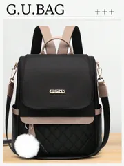 バッグ レディース バックパック 軽量キルティングアンチ盗難バックパック、多数のポケット、刺繍デザイン、高品質な女性用トラベルバックパック。レディースコインパース、防水カジュアルバックパック(ファーボールペンダント