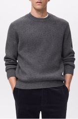 マンゴ メンズ アウター パーカー・スウェット クルーネック セーター MANGO Rib Crewneck Sweater Dark Heather Grey グレー