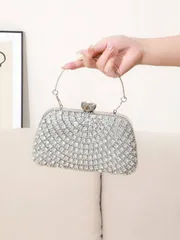 バッグ レディース ドレスバッグ 1個 ラインストーン付き クラッチバッグ、ウェディング、パーティー、フォーマルな場面で活躍する上品なきらめきのイブニングバッグ、ファッショナブルな女性にぴったり